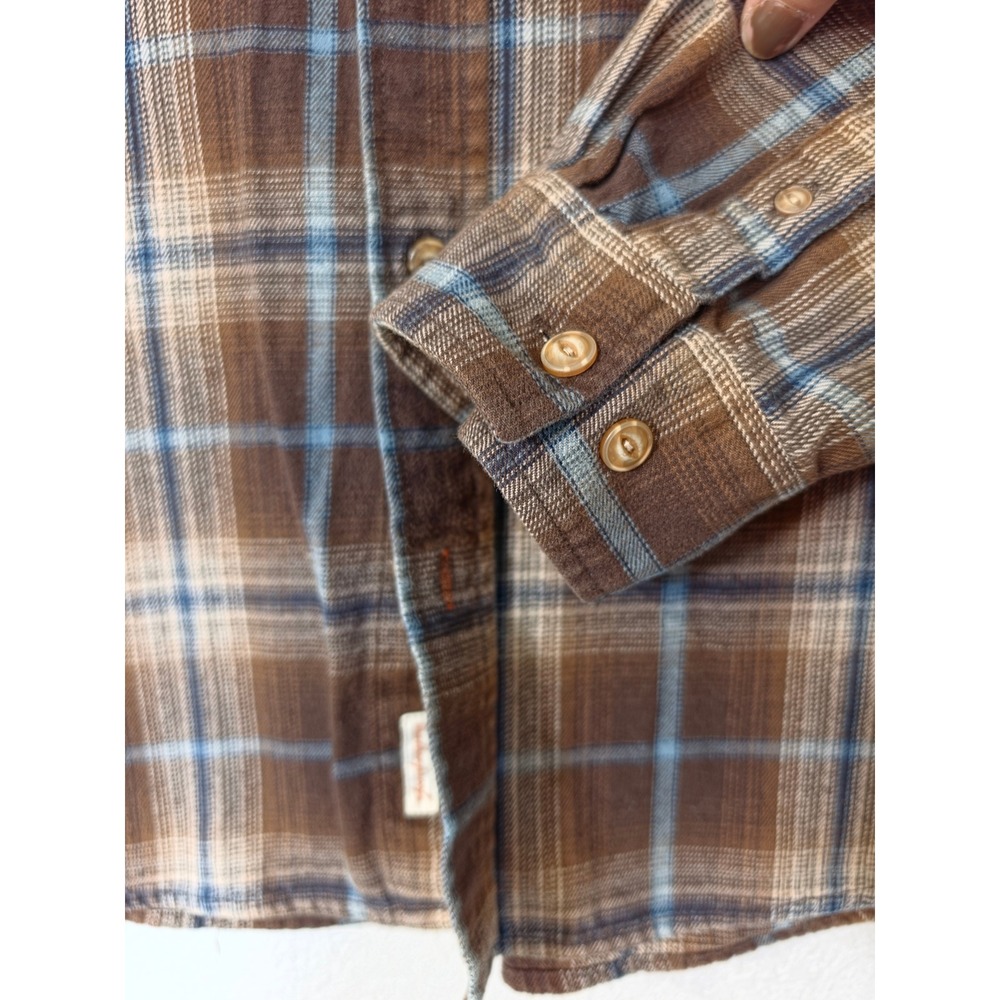 Weatherproof Vintage Mens Brown Blue Plaid Flannel Button Down Shirt - Picture 5 of 9